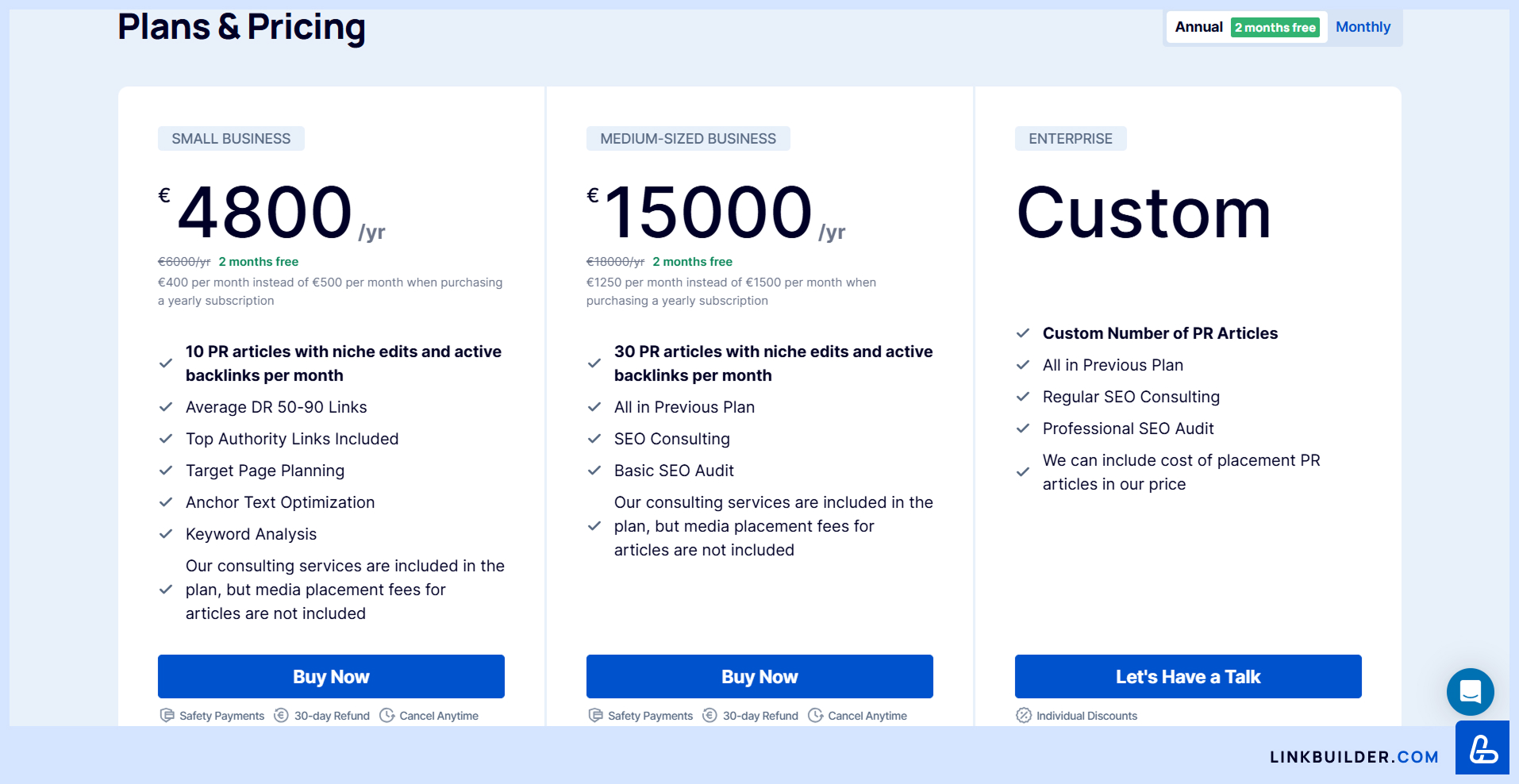 LinkBuilder.com Plans & Pricing